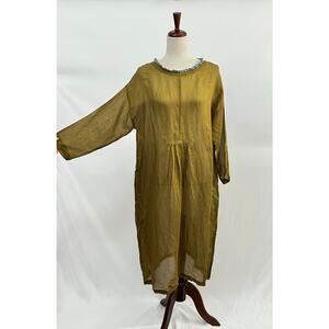 RB Runaway Bicycle Sz S Small Gold Gray Trim Lightweight Semi Sheer Dress